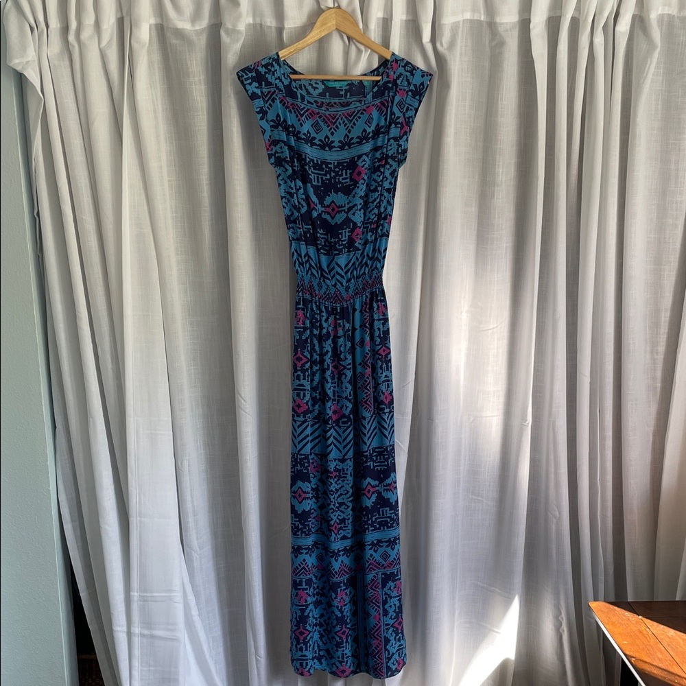 Tori Richard Navy and Fuchsia Maxi Dress